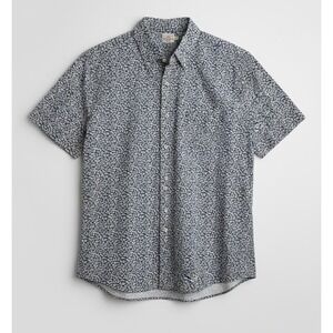 Faherty Brand Mens Navy Blue White Floral Short Sleeve Button Down Shirt L
